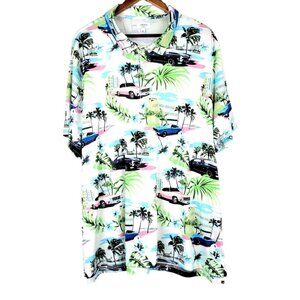 Mens XXL Cabana Shirt Tropical Paradise - Half-Placket - Classic Cars Palm Tree